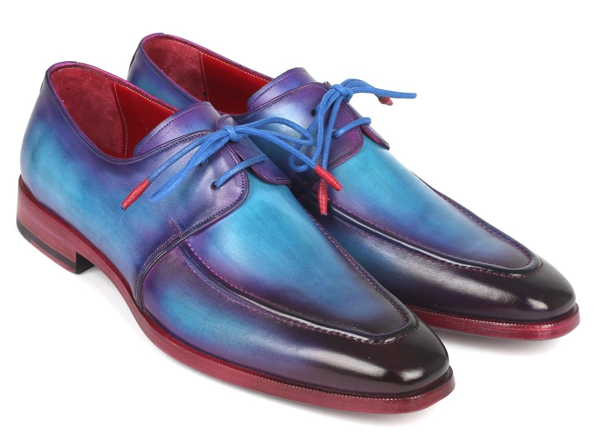 Paul Parkman Men's Turquoise and Purple Apron Derby Shoes (ID23SX84)