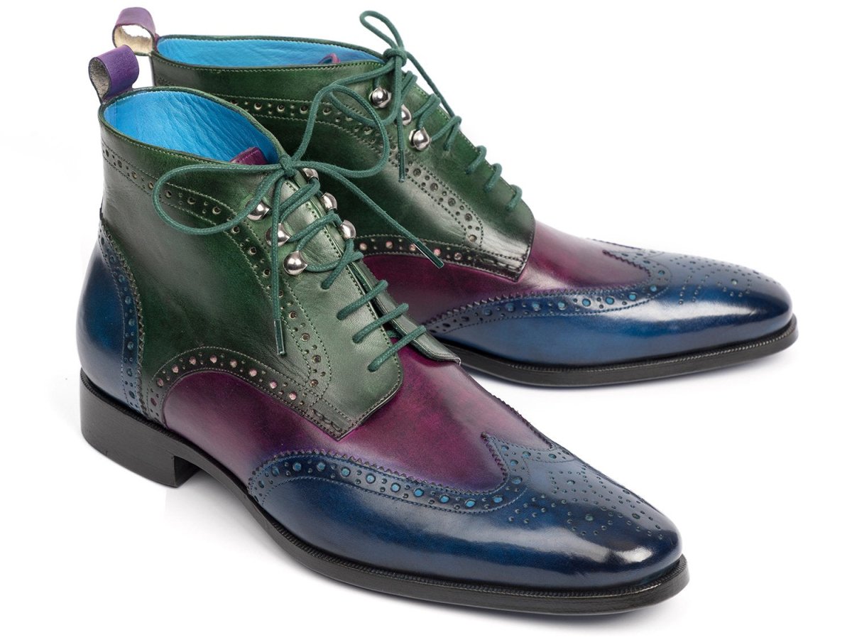 Paul Parkman Men's Wingtip Ankle Boots in Blue, Purple and Green