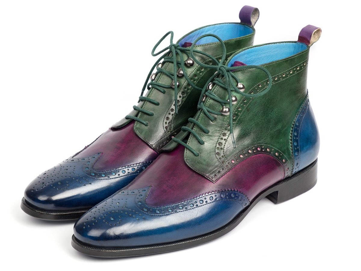 Paul Parkman Men's Wingtip Ankle Boots in Blue, Purple and Green