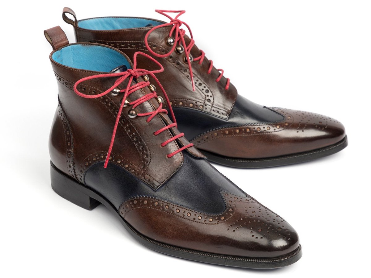 Paul Parkman Men's Wingtip Ankle Boots in Brown and Blue