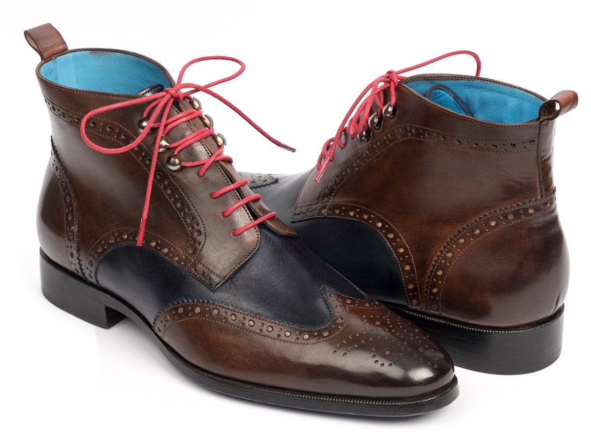 Paul Parkman Men's Wingtip Ankle Boots in Brown and Blue