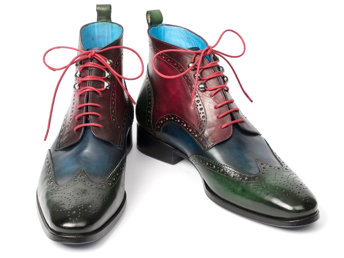 Paul Parkman Men's Wingtip Ankle Boots in Green, Blue and Bordeaux
