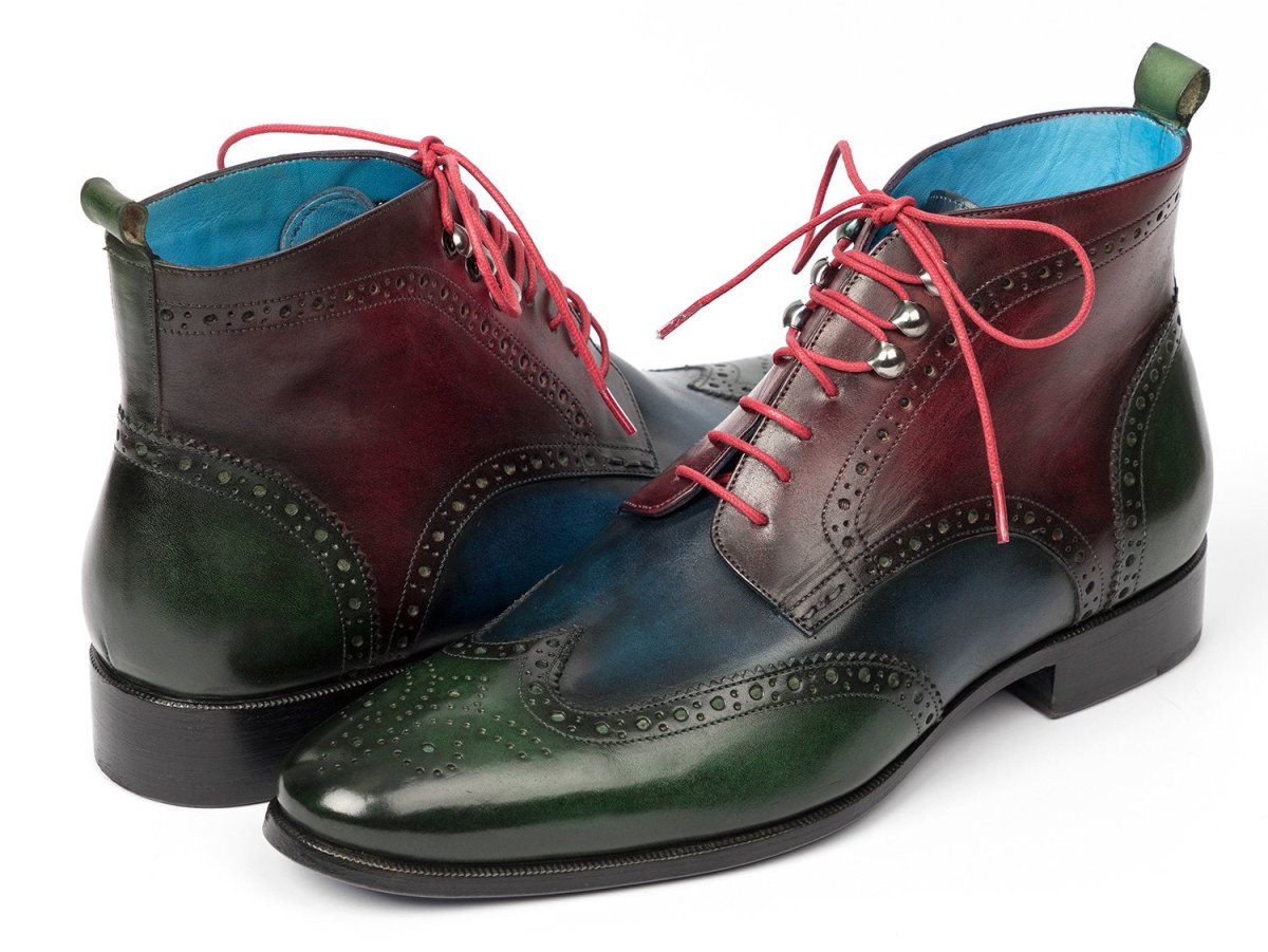 Paul Parkman Men's Wingtip Ankle Boots in Green, Blue and Bordeaux