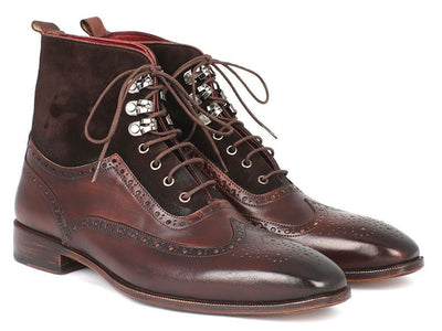 Paul Parkman Men's Wingtip Boots Brown Suede and Calfskin (ID991 - BRW)