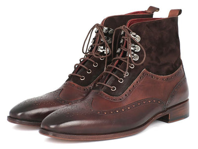 Paul Parkman Men's Wingtip Boots Brown Suede and Calfskin (ID991 - BRW)