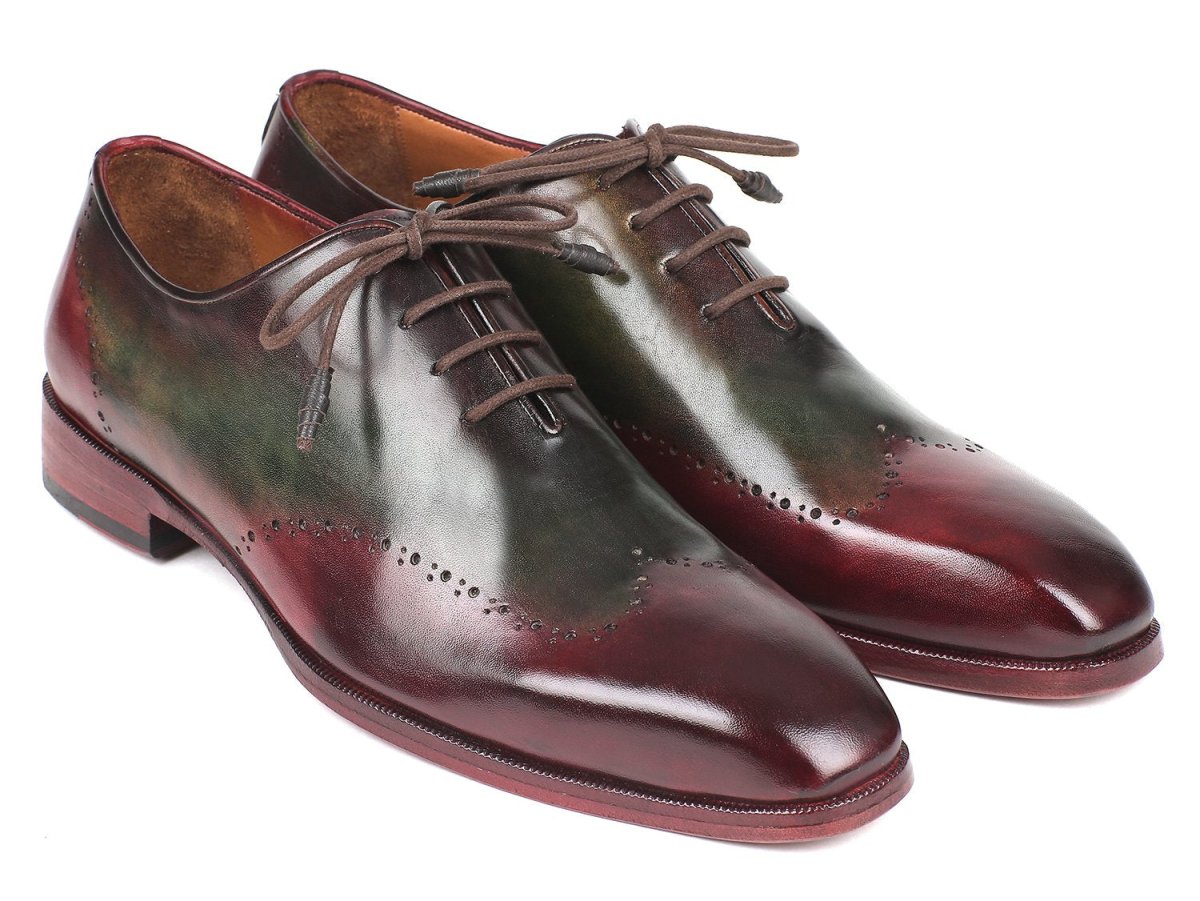 Paul Parkman Men's Wingtip Leather Oxfords in Bordeaux and Green