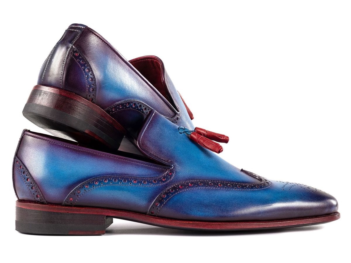 Paul Parkman Men's Wingtip Leather Tassel Loafers in Blue