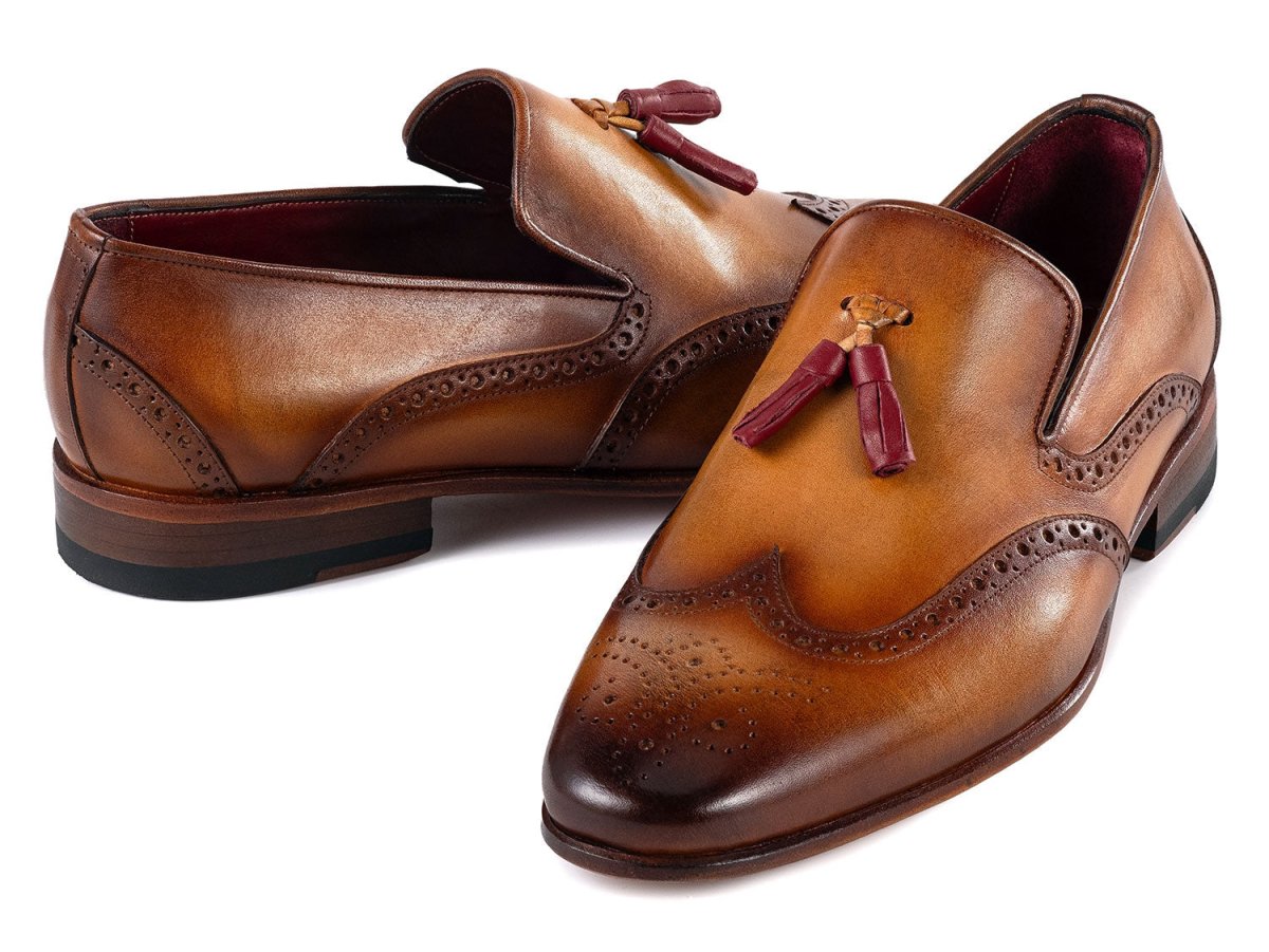 Paul Parkman Men's Wingtip Leather Tassel Loafers in Brown