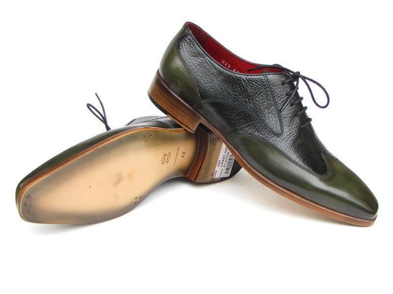 Paul Parkman Men's Wingtip Oxford Floater Leather Green (ID023 - GREEN)