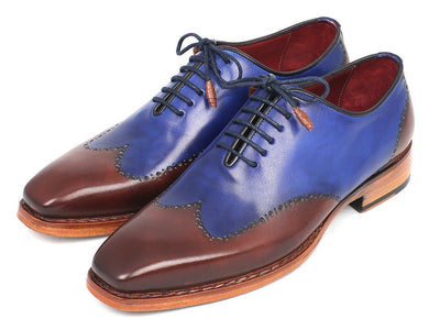 Paul Parkman Men's Wingtip Oxford Goodyear Welted Blue and Brown (ID81BLU57)