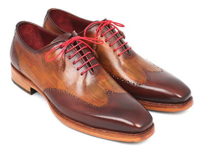 Paul Parkman Men's Wingtip Oxford Goodyear Welted Brown and Camel (ID81BRW74)