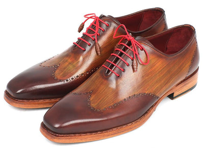Paul Parkman Men's Wingtip Oxford Goodyear Welted Brown and Camel (ID81BRW74)
