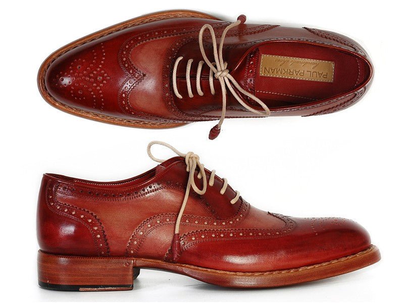 Paul Parkman Men's Wingtip Oxfords Bordeaux and Camel (ID027B)