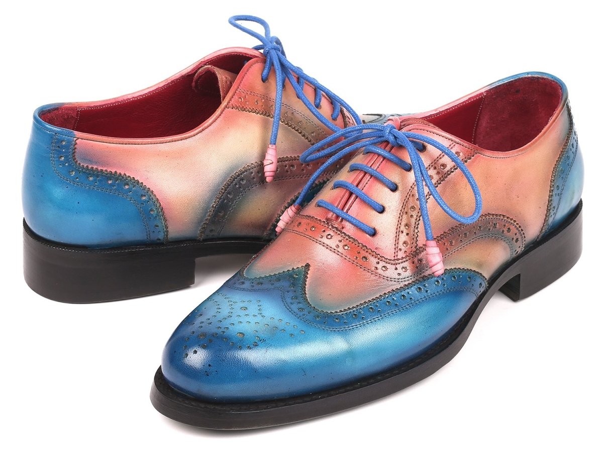 Paul Parkman Men's Wingtip Oxfords Goodyear Welted in Blue and Pink