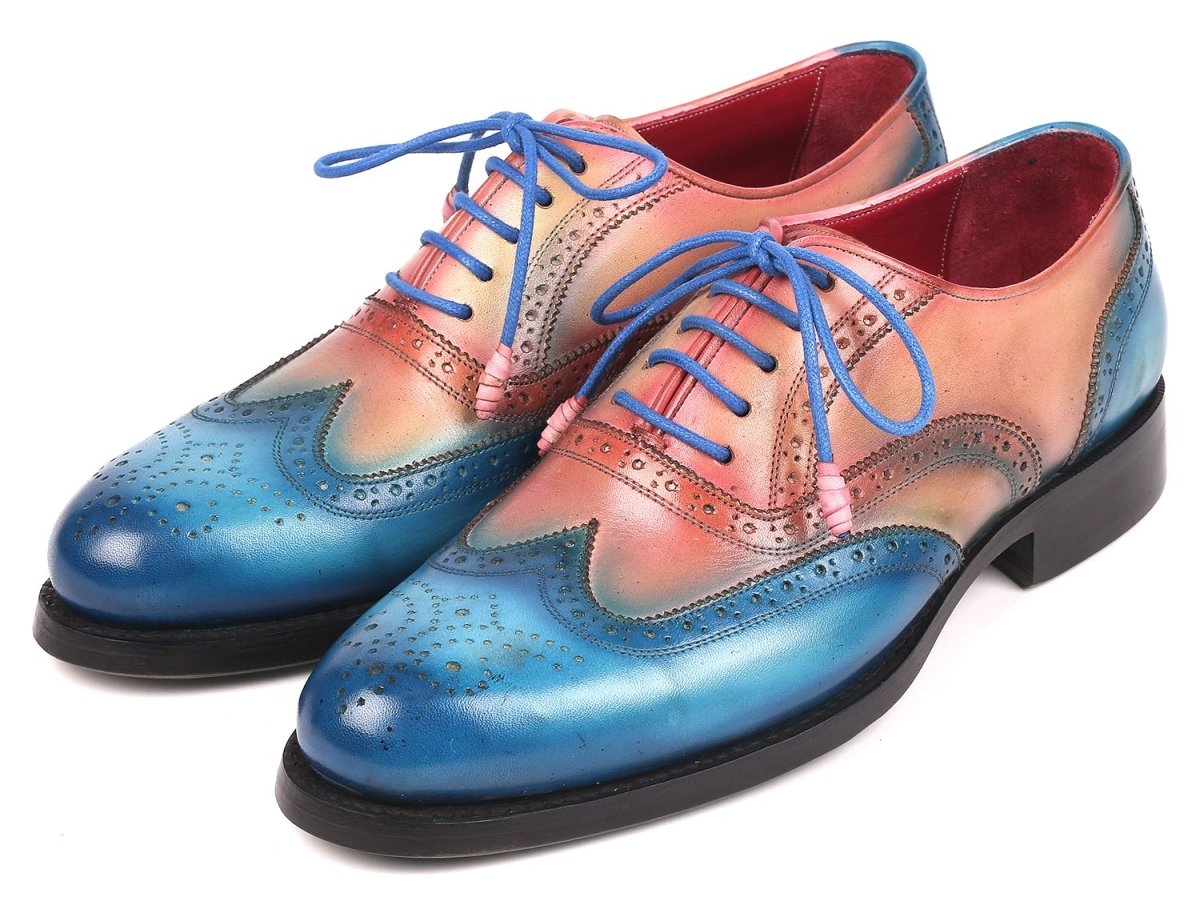 Paul Parkman Men's Wingtip Oxfords Goodyear Welted in Blue and Pink