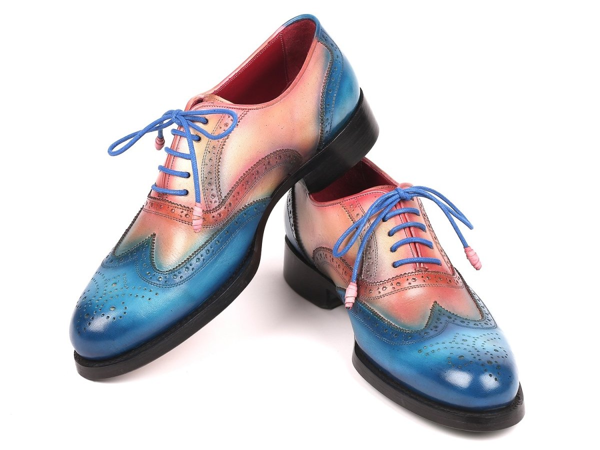 Paul Parkman Men's Wingtip Oxfords Goodyear Welted in Blue and Pink