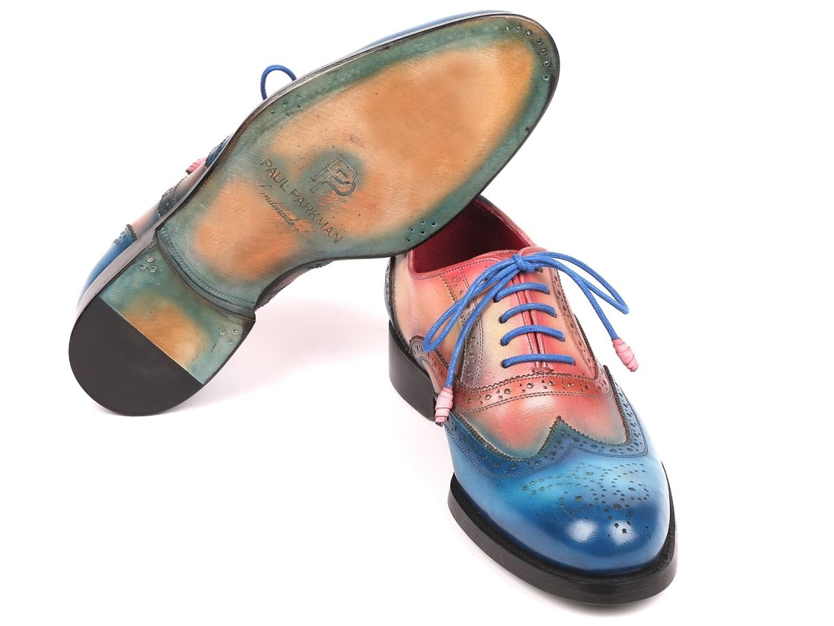 Paul Parkman Men's Wingtip Oxfords Goodyear Welted in Blue and Pink