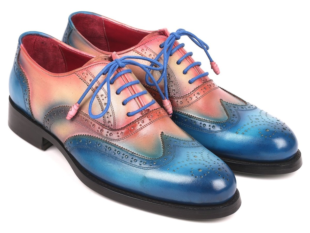 Paul Parkman Men's Wingtip Oxfords Goodyear Welted in Blue and Pink
