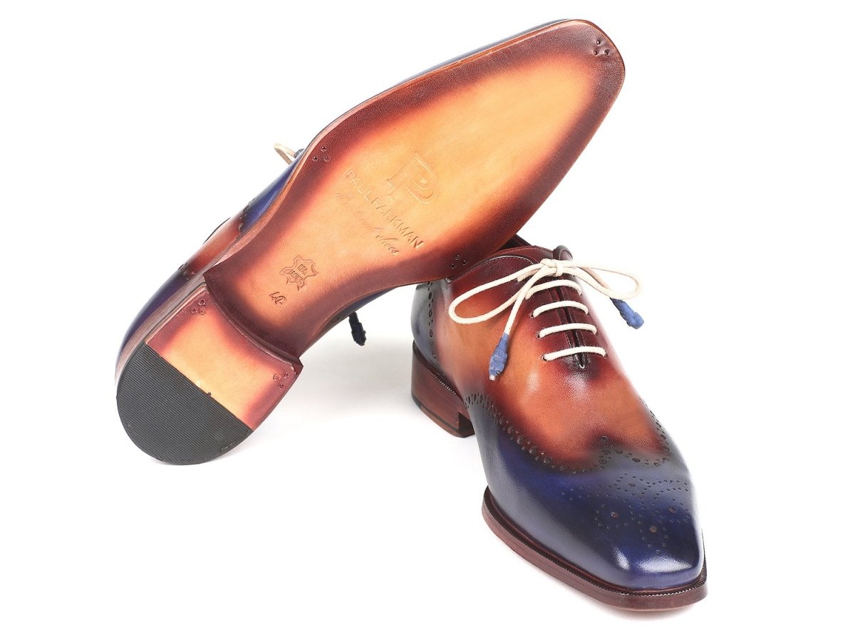 Paul Parkman Men's Wingtip Oxfords in Blue and Camel