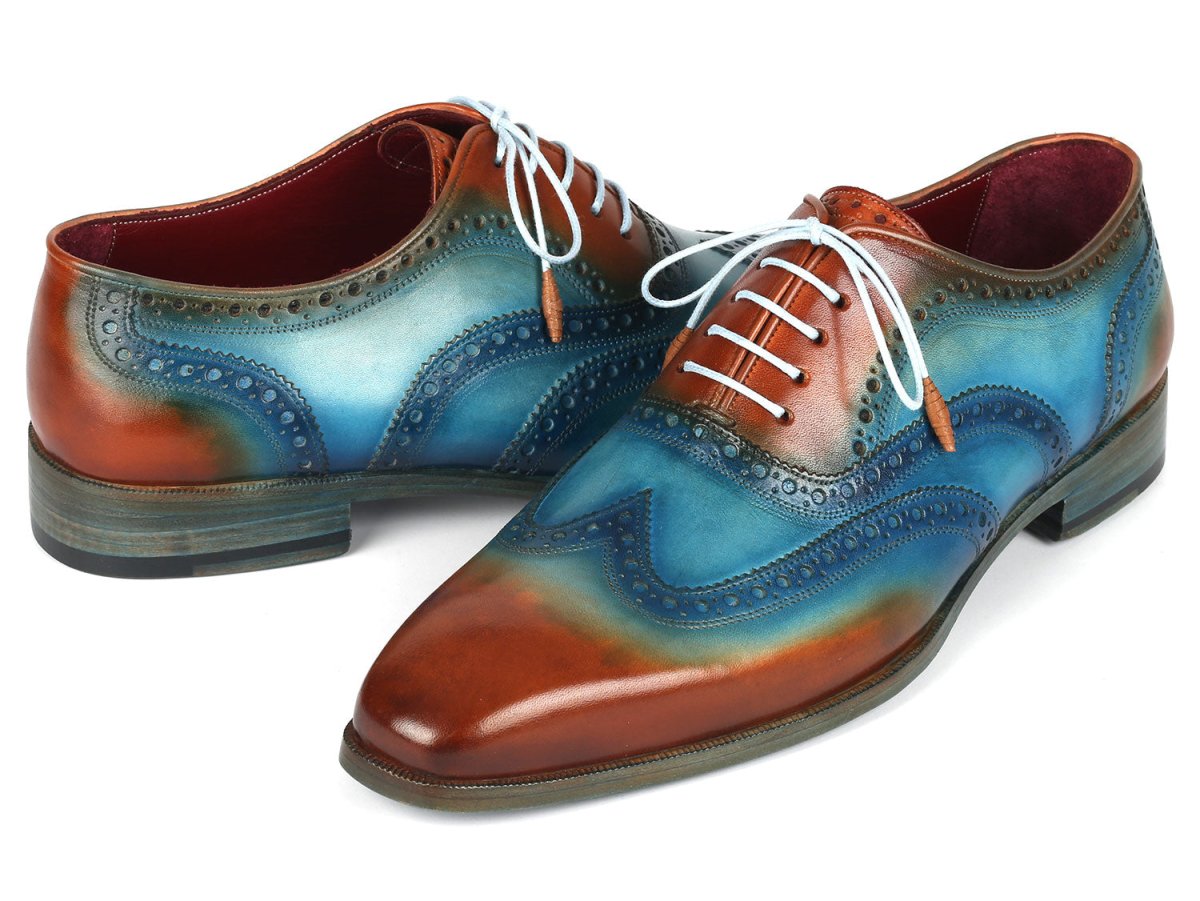 Paul Parkman Men's Wingtip Oxfords Turquoise and Tobacco (ID228 TRQ)