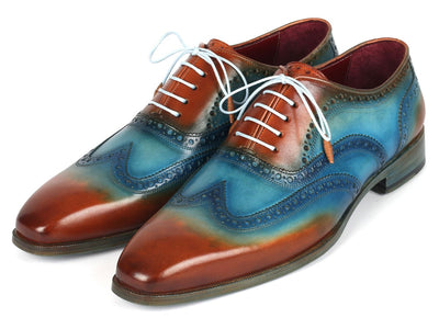 Paul Parkman Men's Wingtip Oxfords Turquoise and Tobacco (ID228 TRQ)