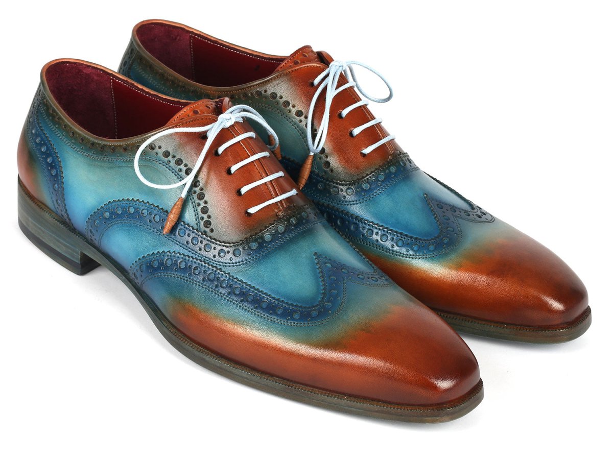 Paul Parkman Men's Wingtip Oxfords Turquoise and Tobacco (ID228 TRQ)