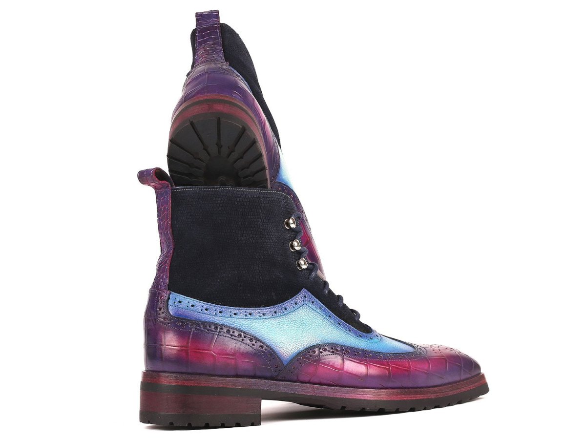 Paul Parkman Men's Wingtip Rubber Sole Boots in Purple, Light Blue and Navy