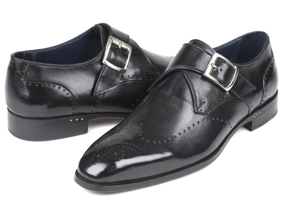 Paul Parkman Men's Wingtip Single Monkstraps in Black