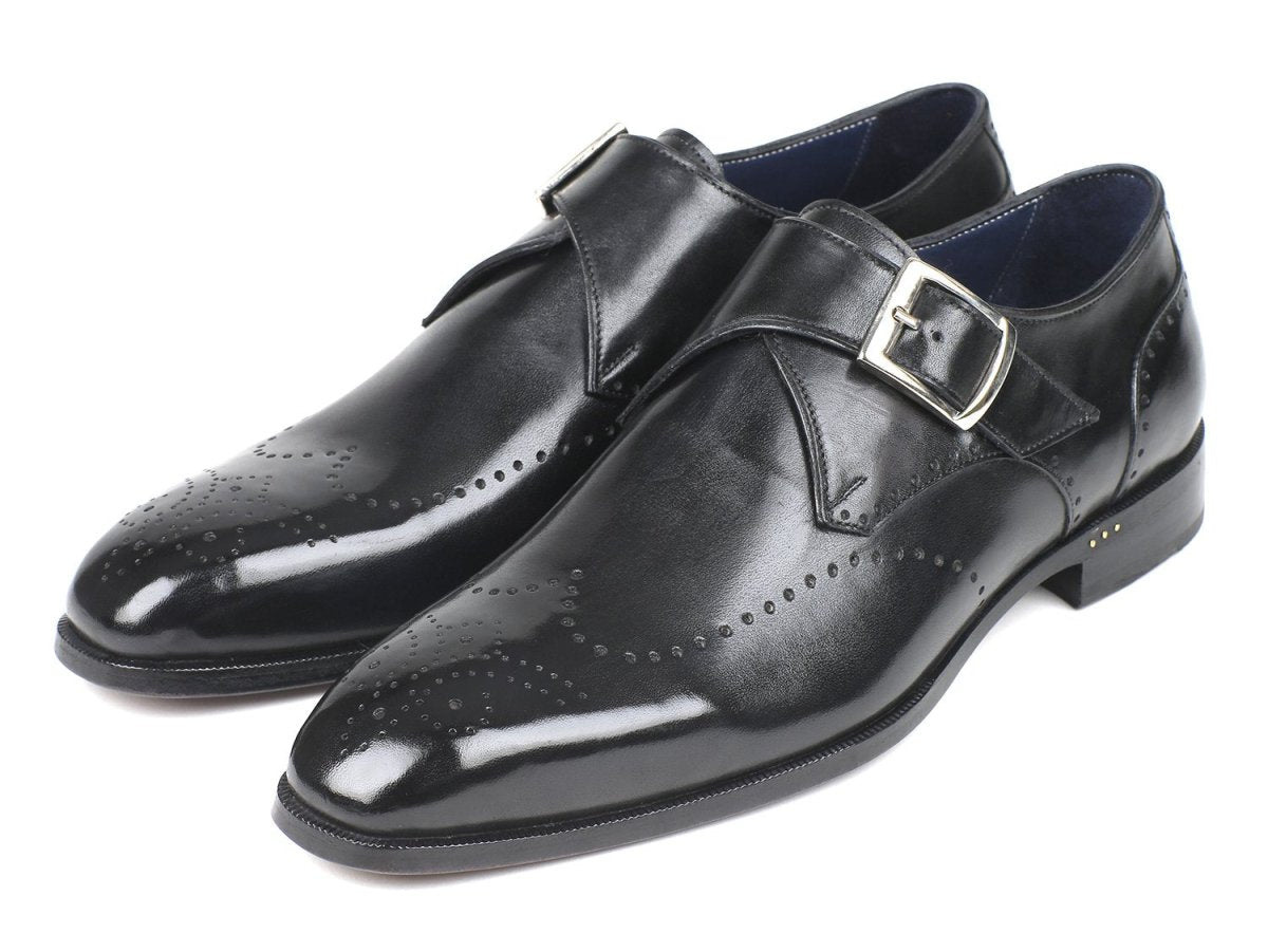 Paul Parkman Men's Wingtip Single Monkstraps in Black
