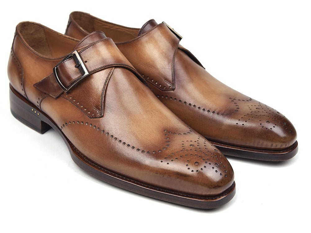 Paul Parkman Men's Wingtip Single Monkstraps in Brown and Camel