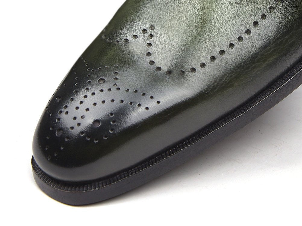 Paul Parkman Men's Wingtip Single Monkstraps in Green