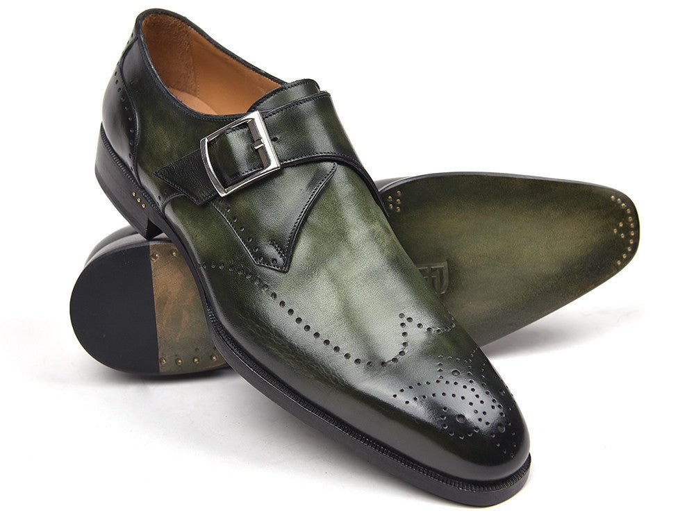 Paul Parkman Men's Wingtip Single Monkstraps in Green