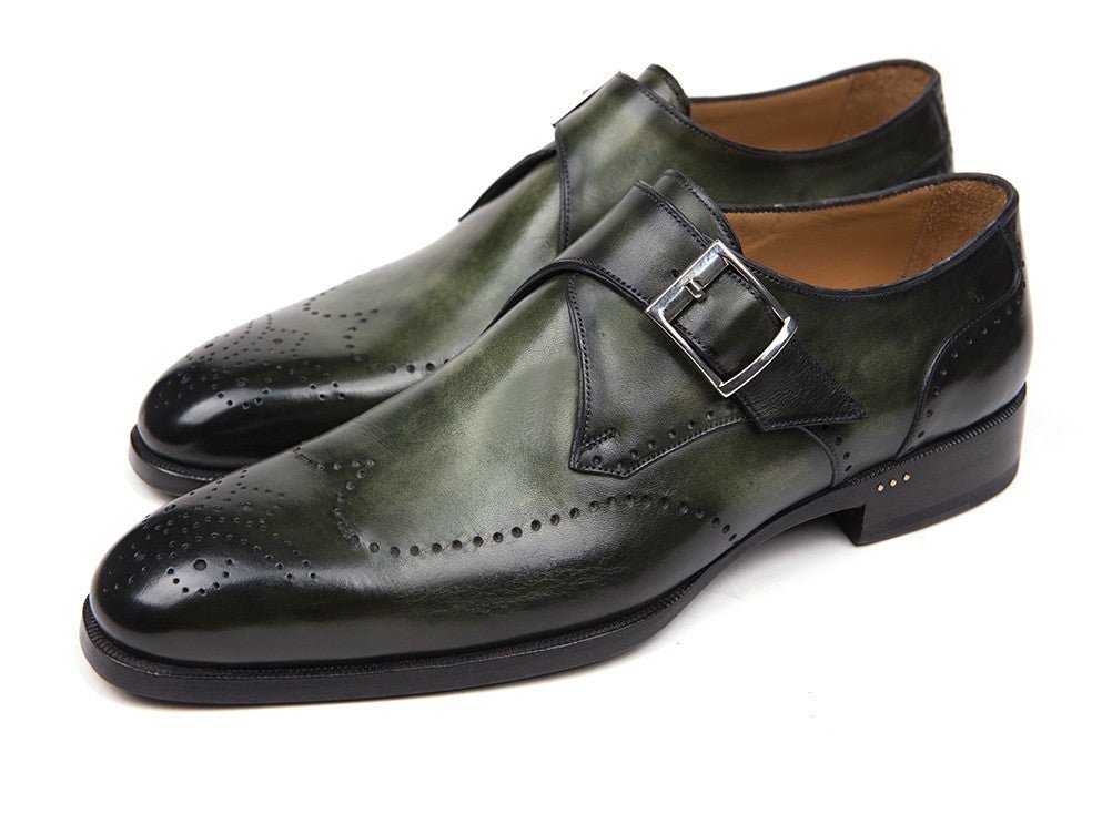 Paul Parkman Men's Wingtip Single Monkstraps in Green