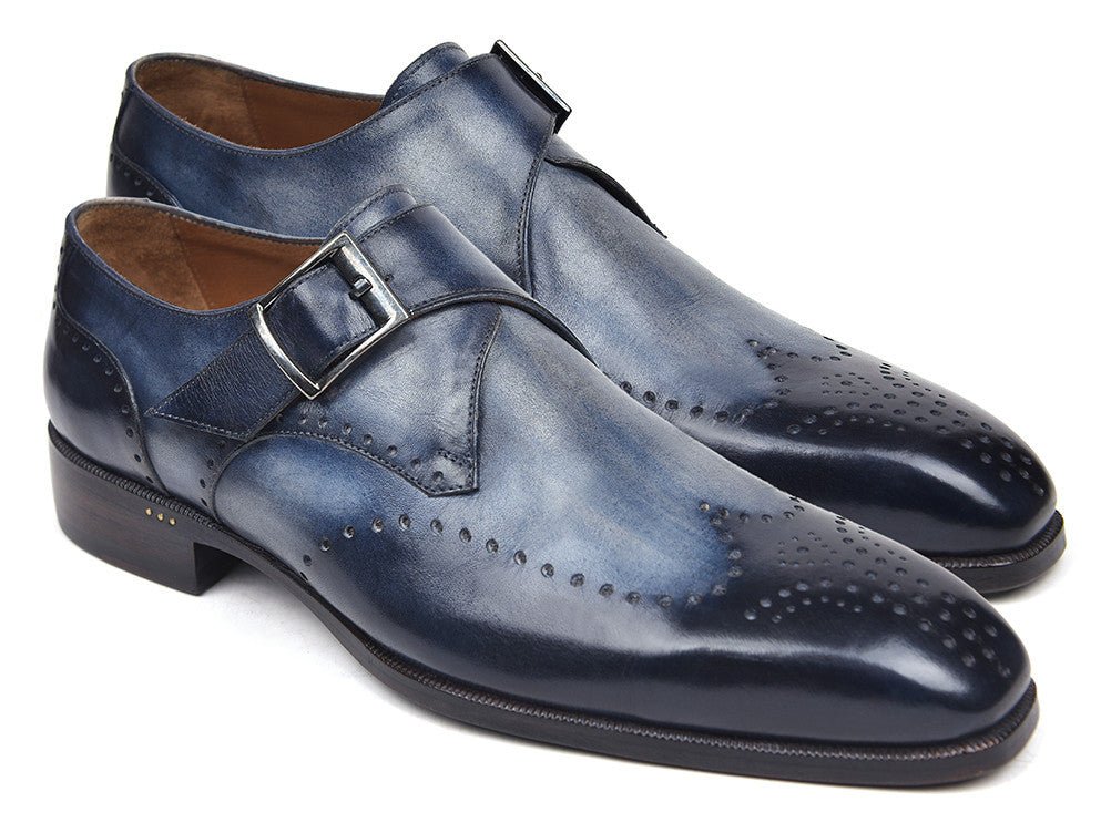 Paul Parkman Men's Wingtip Single Monkstraps in Navy
