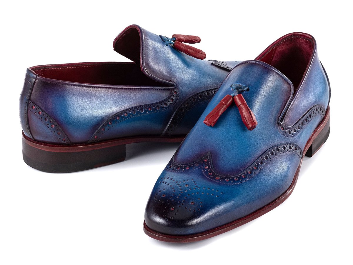 Paul Parkman Men's Wingtip Tassel Loafers Blue Leather (IDWL667 BLU)