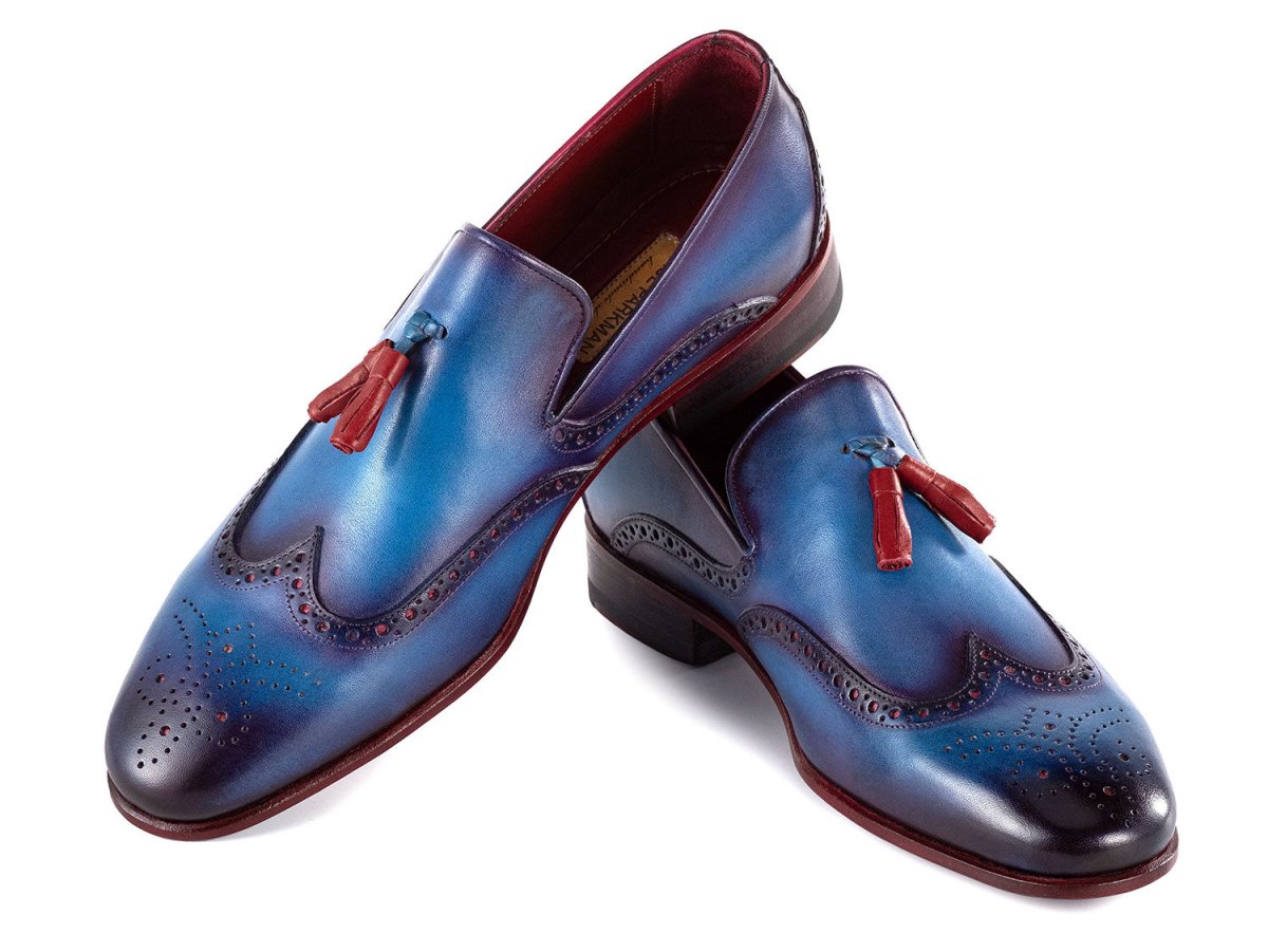 Paul Parkman Men's Wingtip Tassel Loafers Blue Leather (IDWL667 BLU)