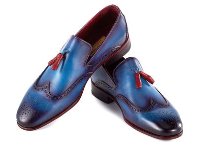 Paul Parkman Men's Wingtip Tassel Loafers Blue Leather (IDWL667 BLU)