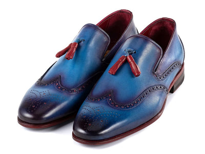 Paul Parkman Men's Wingtip Tassel Loafers Blue Leather (IDWL667 BLU)