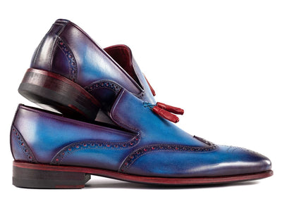 Paul Parkman Men's Wingtip Tassel Loafers Blue Leather (IDWL667 BLU)
