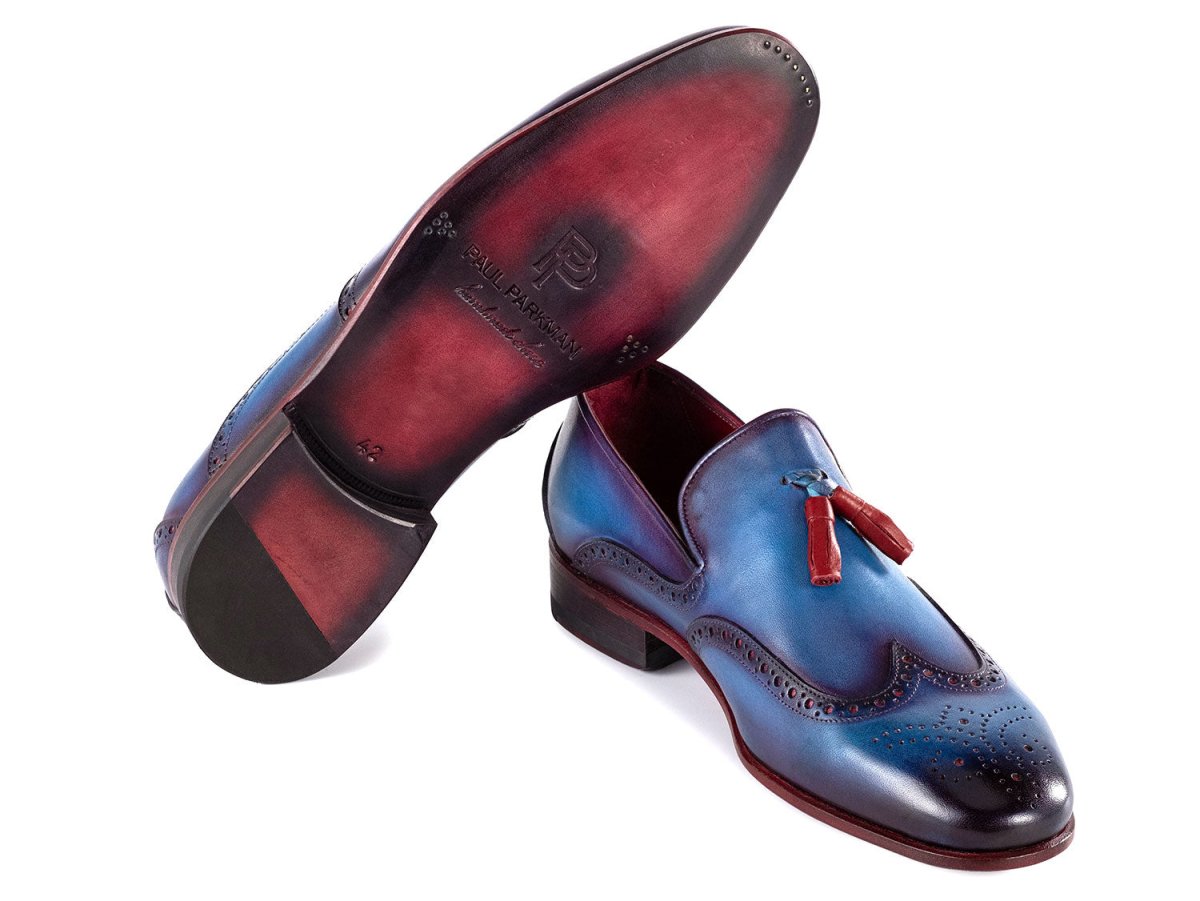 Paul Parkman Men's Wingtip Tassel Loafers Blue Leather (IDWL667 BLU)