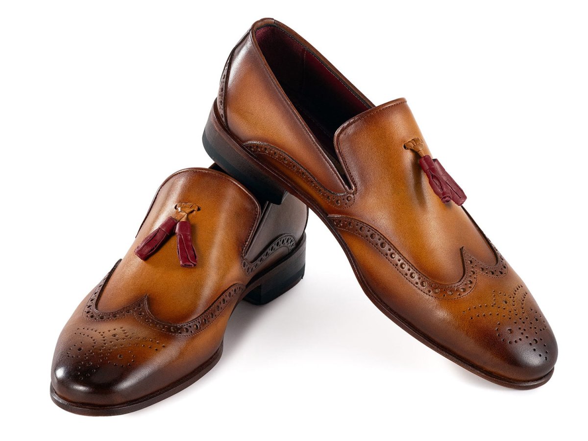 Paul Parkman Men's Wingtip Tassel Loafers Brown Leather (IDWL667 BRW)