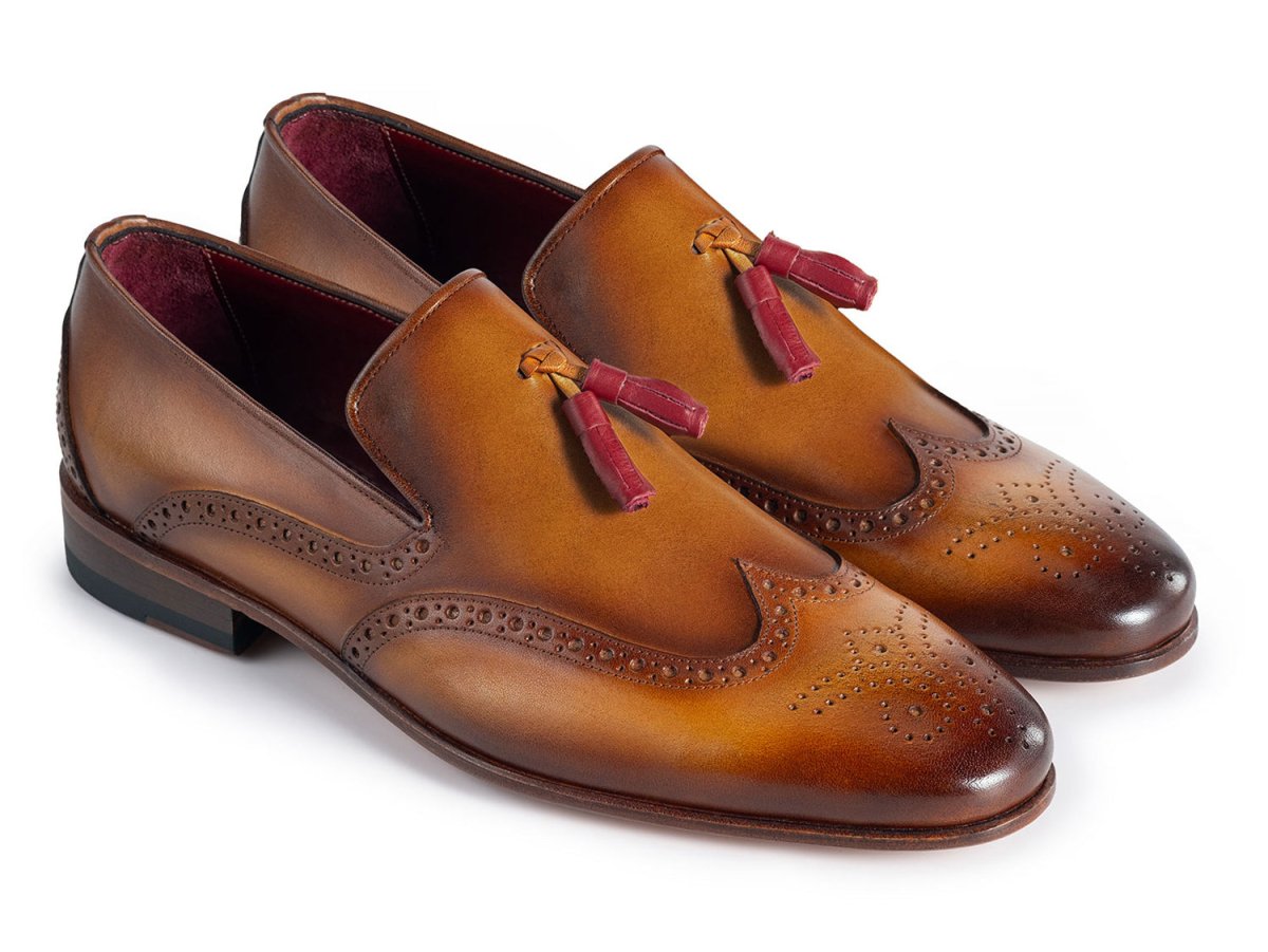Paul Parkman Men's Wingtip Tassel Loafers Brown Leather (IDWL667 BRW)