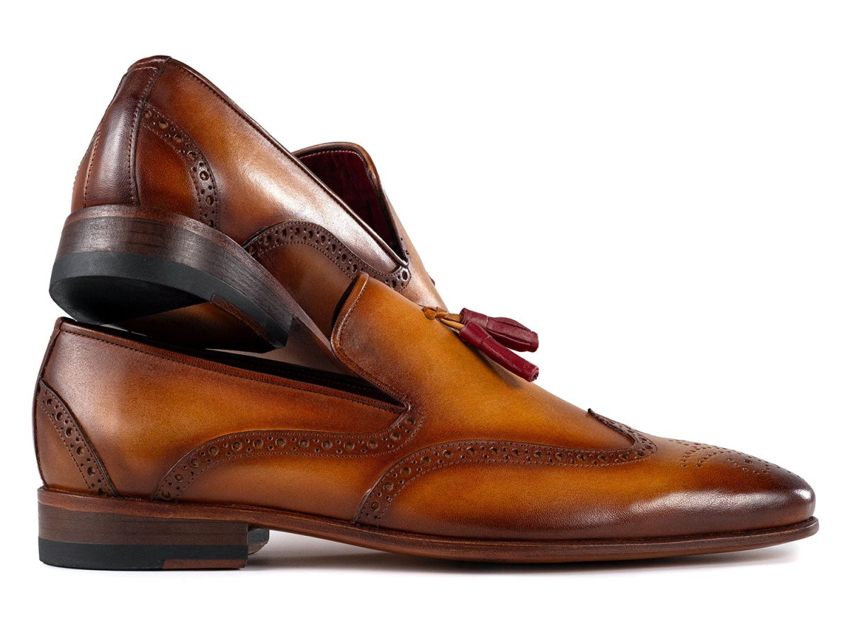 Paul Parkman Men's Wingtip Tassel Loafers Brown Leather (IDWL667 BRW)