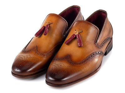 Paul Parkman Men's Wingtip Tassel Loafers Brown Leather (IDWL667 BRW)