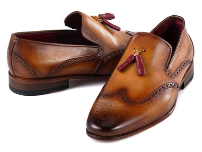 Paul Parkman Men's Wingtip Tassel Loafers Brown Leather (IDWL667 BRW)