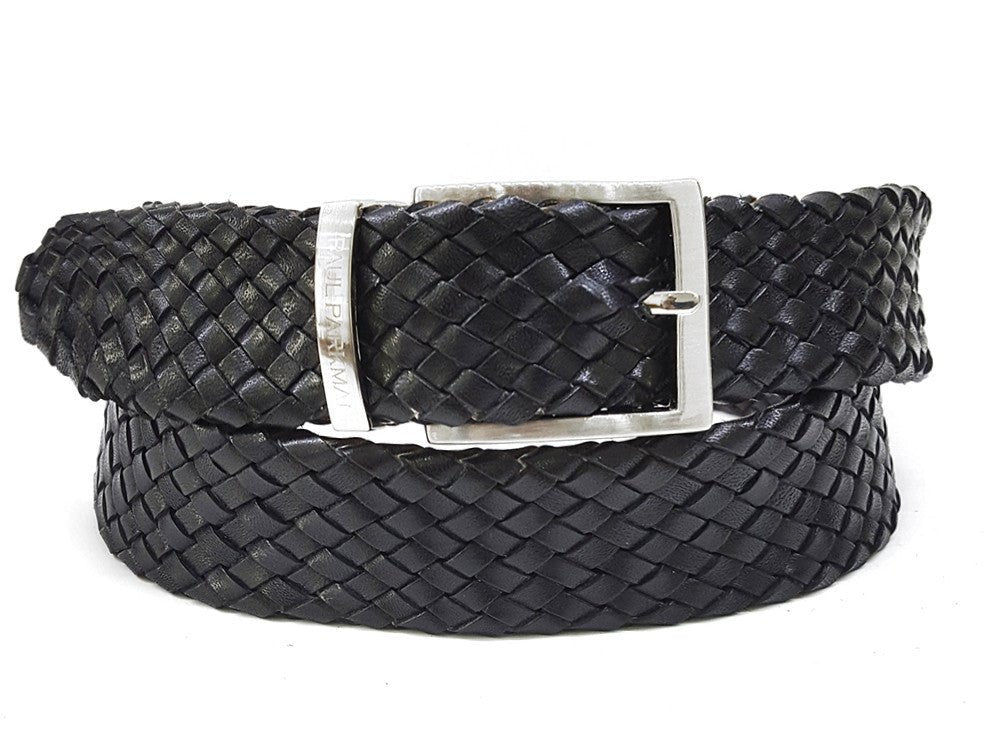 Paul Parkman Men's Woven Leather Belt Black (IDB07 - BLK)