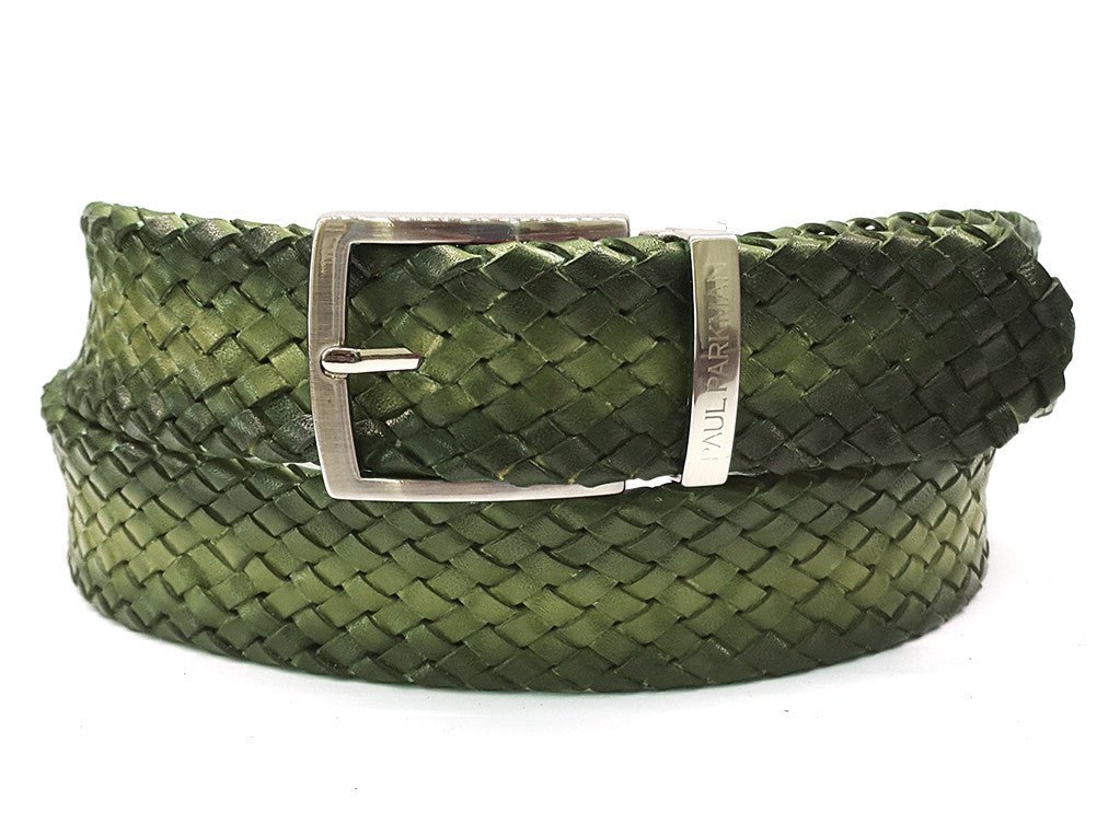 Paul Parkman Men's Woven Leather Belt Green (IDB07 - GREEN)