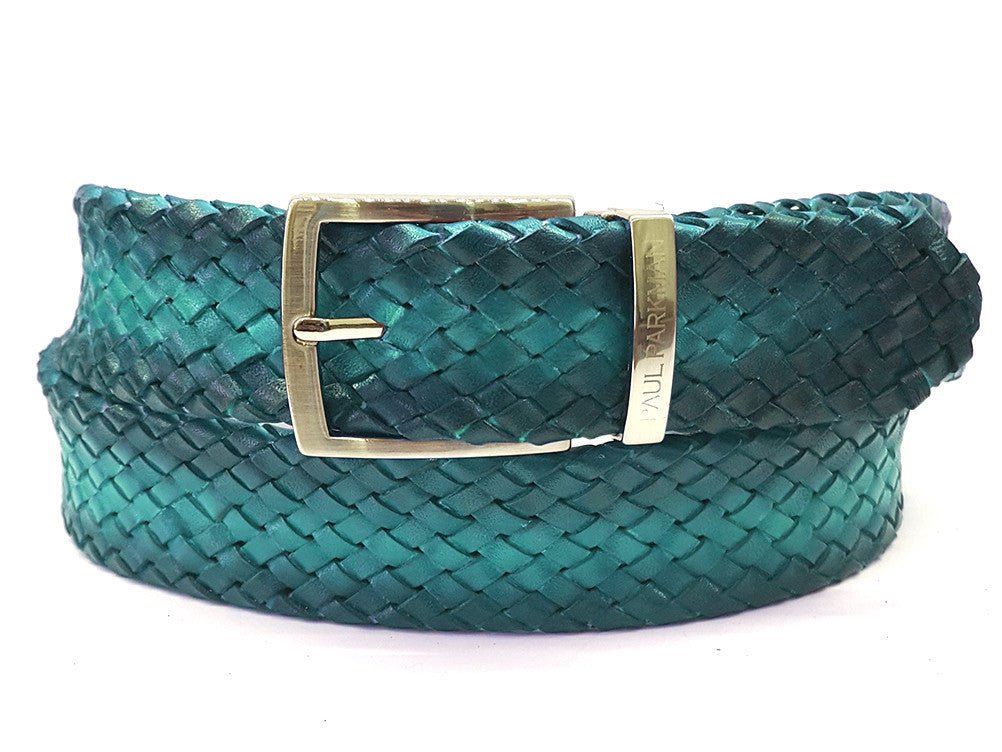 Paul Parkman Men's Woven Leather Belt Turquoise (IDB07 - TRQ)