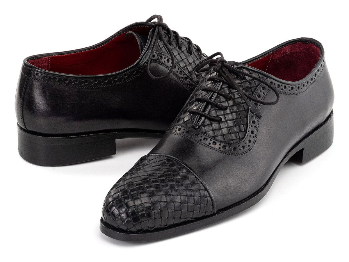 Paul Parkman Men's Woven Leather Cap Toe Oxford Shoes in Black
