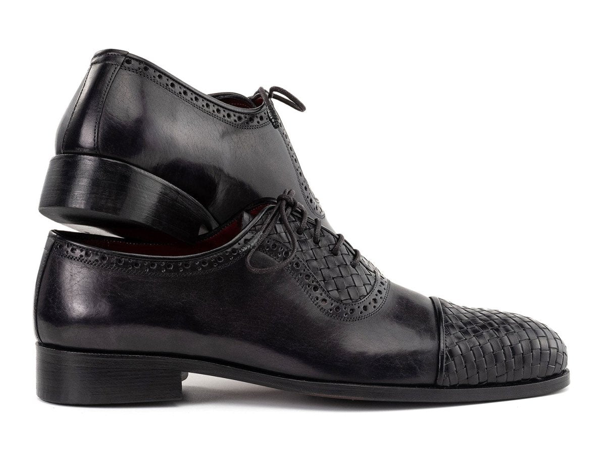 Paul Parkman Men's Woven Leather Cap Toe Oxford Shoes in Black